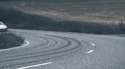 A White Sports Car Is Driving Down A Road With A License Plate That Says S.c.o.m.h. GIF