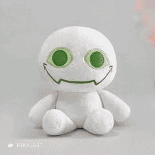 A White Stuffed Animal With Green Eyes Is Being Held By A Person With Black Nail Polish GIF