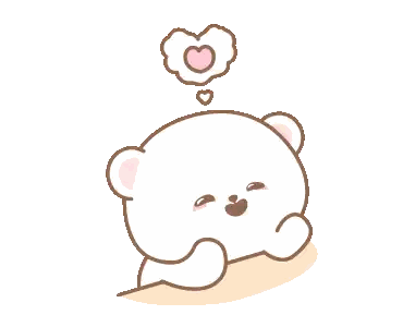 a white teddy bear with a heart shaped thought bubble above it