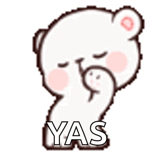 A White Teddy Bear With The Word Yas On The Bottom GIF
