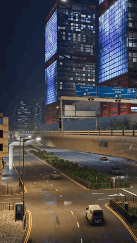 A White Van Is Driving Down A Highway Under A Blue Sign That Says Causeway Bay GIF