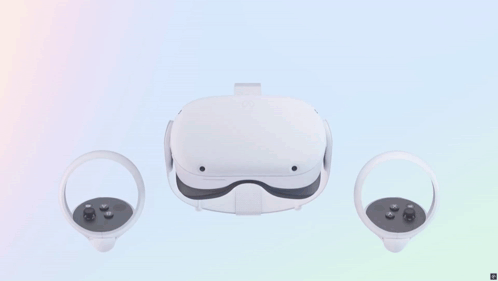 A White Virtual Reality Headset With A Pair Of Controllers Attached To It GIF