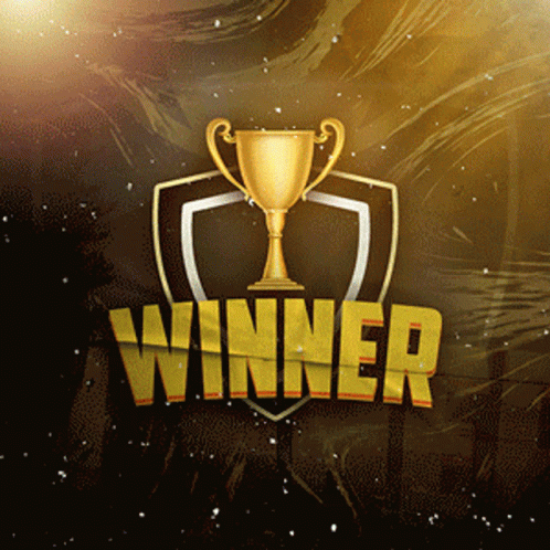 A Winner Logo With A Gold Trophy In The Center GIF