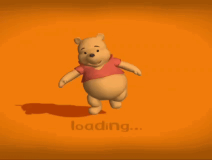 A Winnie The Pooh Bear Is Walking On An Orange Background With The Word Loading Below It GIF