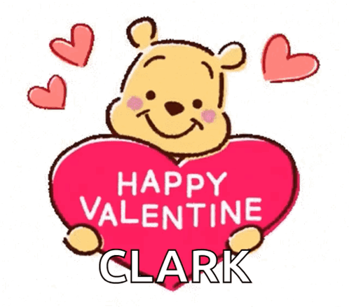 A Winnie The Pooh Holding A Heart With The Words Happy Valentine Clark On It GIF