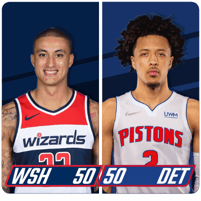 A Wizards Player And A Pistons Player Are Shown GIF