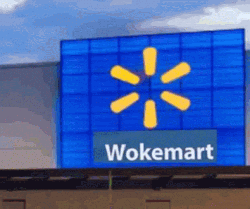 A Wokemart Sign With A Yellow Star On It GIF