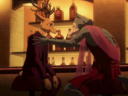 A Wolf And A Deer Are Sitting At A Bar GIF