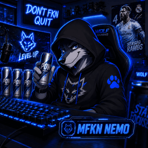 A Wolf Sitting At A Computer With A Sign That Says " Do N't Fkn Quit " GIF