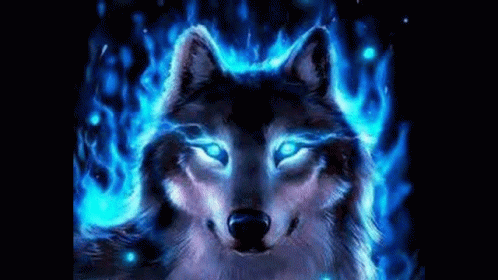 A Wolf With Blue Flames Coming Out Of Its Eyes GIF