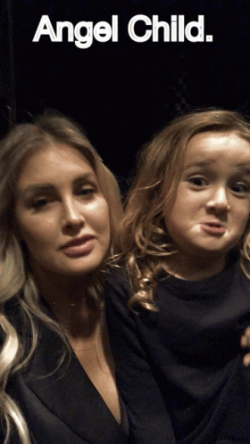 A Woman And A Little Girl Are Posing For A Picture With The Words Angel Child Above Them GIF
