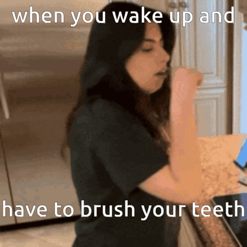 A Woman Brushes Her Teeth In A Meme GIF