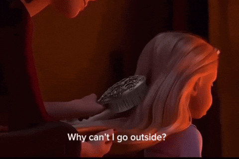 A Woman Brushing A Girl 'S Hair With The Words The Outside World Is A Dangerous Place Below Her GIF