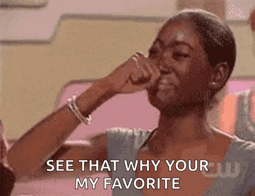 A Woman Covering Her Nose With Her Fist And The Words See That Why Your My Favorite GIF