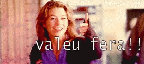 A Woman Giving A Thumbs Up With The Words Valeu Fera Written Below Her GIF