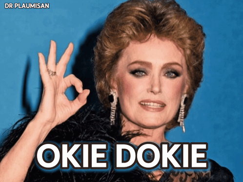 A Woman Giving An Ok Sign With The Words " Okie Dokie " Above Her GIF