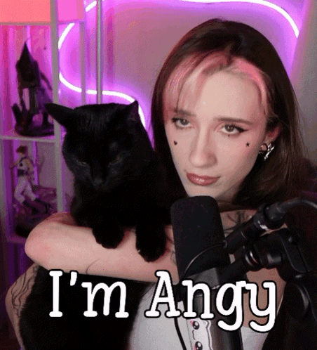 Woman Holding Black Cat Saying Im Angry GIF