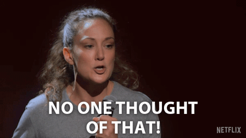 A Woman Holding A Microphone With The Words No One Thought Of That GIF