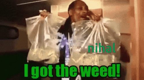 A Woman Holding A Plastic Bag With The Words I Got The Weed Written On It GIF