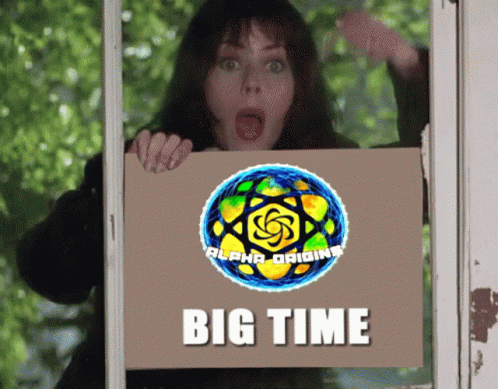 A Woman Holding A Sign That Says Big Time On It GIF