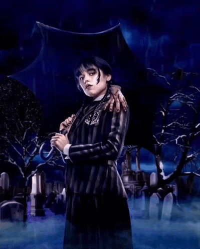 A Woman Holding An Umbrella Stands In A Cemetery GIF