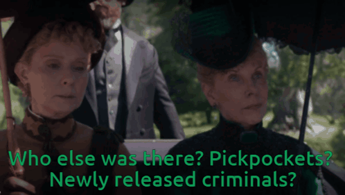 Woman Holding Umbrella With Criminals Below GIF