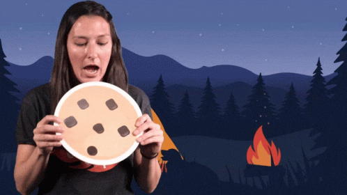 A Woman Holds A Plate With A Cookie On It GIF