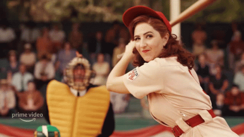 Woman Swinging Bat In Baseball Uniform Prime Video GIF