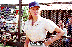 A Woman In A Baseball Uniform Says " Mule " GIF