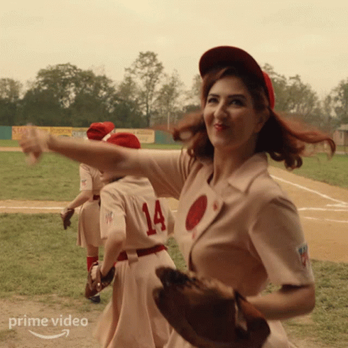 Woman In Baseball Uniform Number 14 GIF
