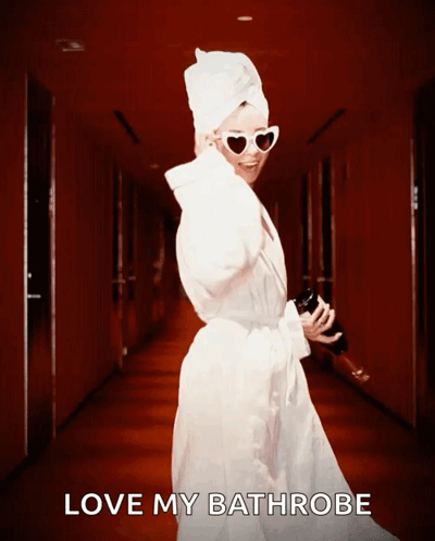 Woman In Bathrobe With Towel And Sunglasses Love My Bathrobe GIF
