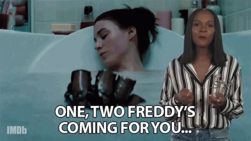 A Woman In A Bathtub Says " One Two Freddy 'S Coming For You .. " GIF