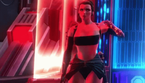 A Woman In A Bikini Is Standing In Front Of A Door In A Room . GIF