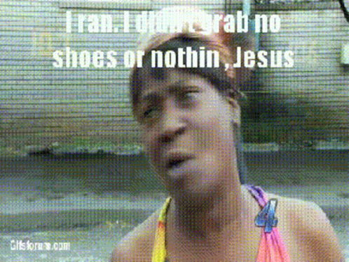 A Woman In A Bikini Says I Ran I Didn 'T Grab No Shoes Or Nothin Jesus GIF