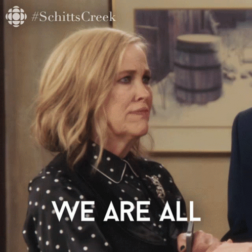 A Woman In A Black And White Polka Dot Shirt Says " We Are All " GIF
