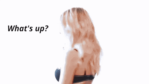 A Woman In A Black Bra Is Talking On A Cell Phone And The Words What 'S Up Are Behind Her GIF