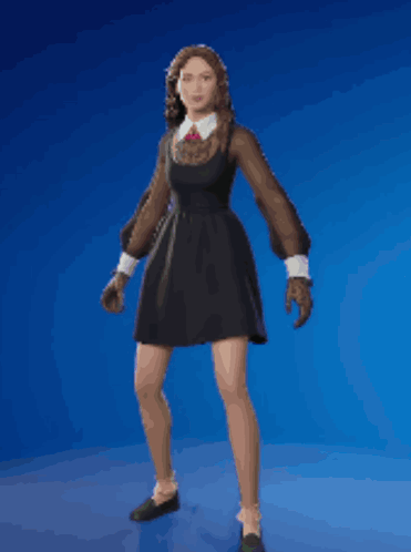 A Woman In A Black Dress Is Dancing With A Blue Background GIF
