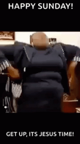 A Woman In A Black Dress Is Dancing With Her Arms Outstretched And Says `` Happy Sunday ! '' GIF