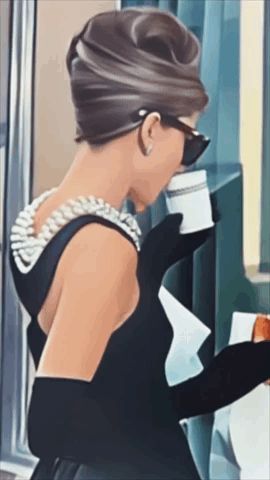 Woman Drinking Coffee In Black Dress GIF