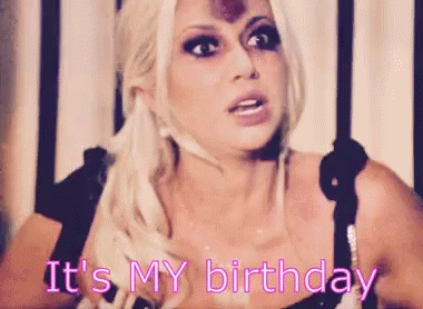 A Woman In A Black Dress Is Saying It 'S My Birthday . GIF