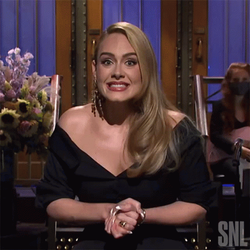 A Woman In A Black Dress Is Sitting In A Chair With The Snl Logo Behind Her GIF