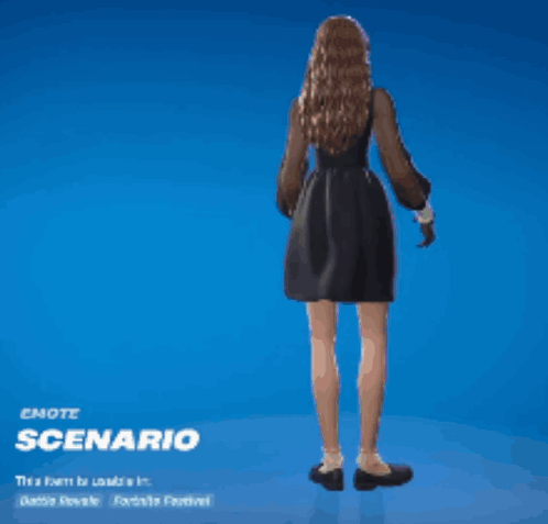 A Woman In A Black Dress Is Standing On A Blue Background In A Video Game . GIF