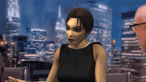 Woman In Black Dress Talking To Man With Glasses GIF
