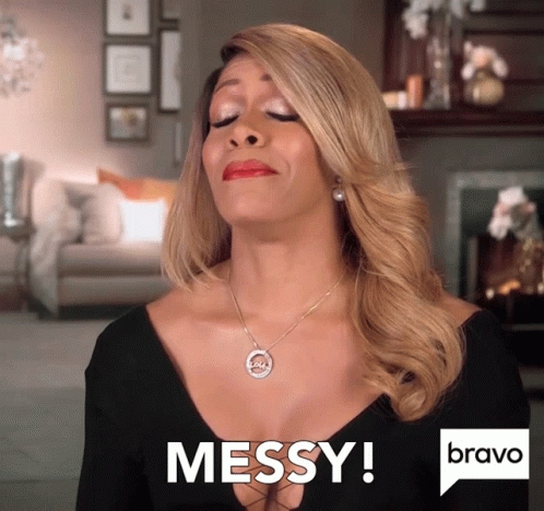 A Woman In A Black Dress Says Messy In A Bravo Ad GIF