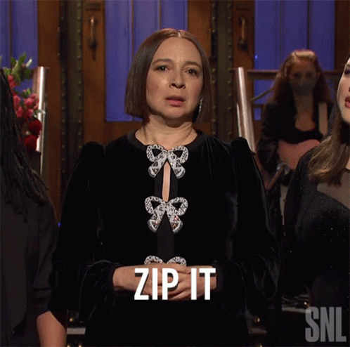 A Woman In A Black Dress Says Zip It On Snl GIF
