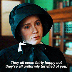 a woman in a black hat says they all seem fairly happy but they 're all uniformly terrified of you ..