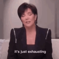A Woman In A Black Jacket Is Sitting On A Couch And Saying `` It 'S Just Exhausting '' GIF
