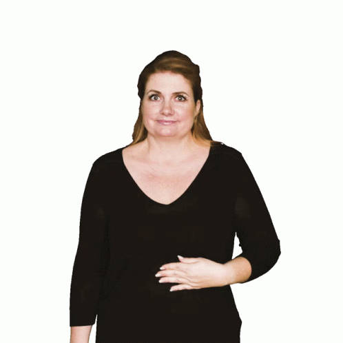 A Woman In A Black Shirt Holds Her Hand To Her Belly And The Words Mmmmhhh Are Above Her GIF