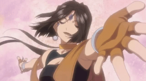 A Woman In A Black Top And Brown Gloves Is Reaching Out GIF