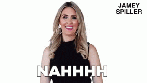 A Woman In A Black Top Is Laughing With Her Mouth Open And Says Nahhhh . GIF
